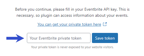 Pasting Eventbrite private token to setup screen
