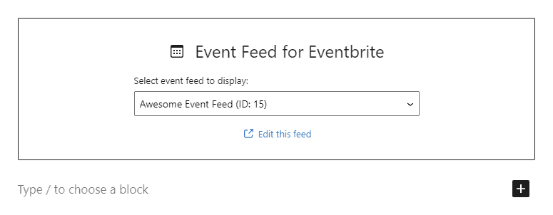 Selecting the event feed to display on the page/post